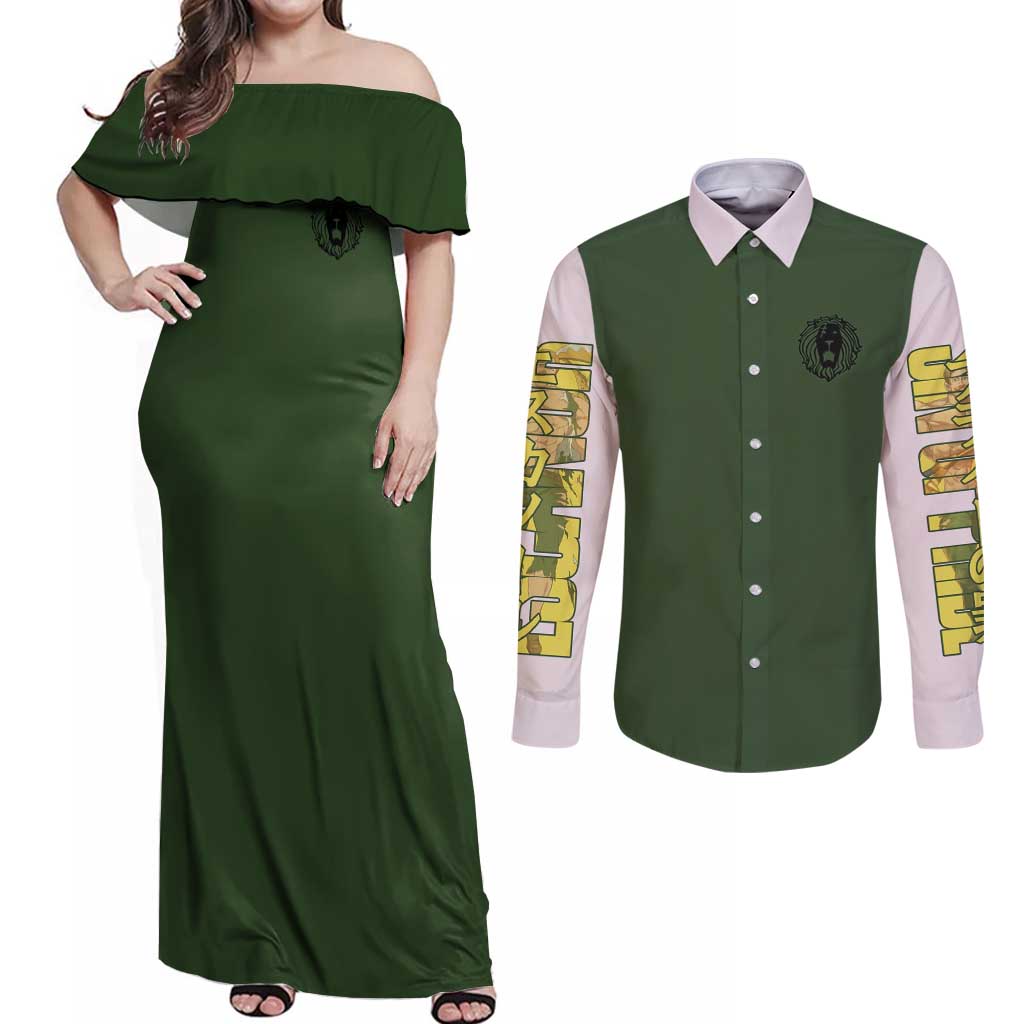 Escanor Seven Deadly Sins Couples Matching Off Shoulder Maxi Dress and Long Sleeve Button Shirt Anime Style