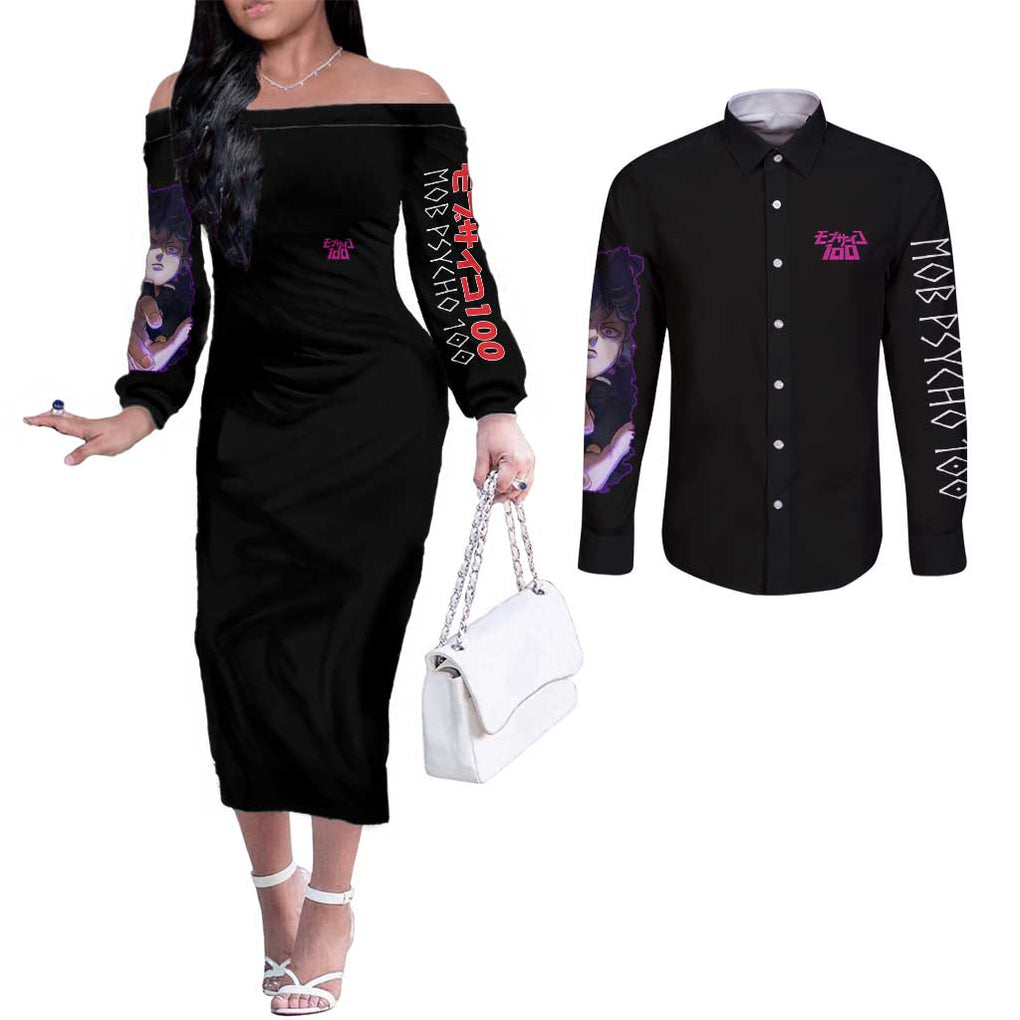 Final Arc Mob Psycho 100 Couples Matching Off The Shoulder Long Sleeve Dress and Long Sleeve Button Shirt Japan Anime Style