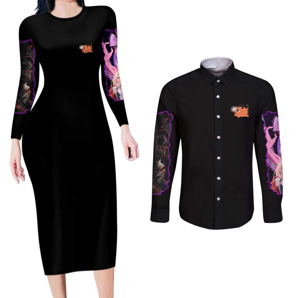 Chainsaw Man Part 1 Couples Matching Long Sleeve Bodycon Dress and Long Sleeve Button Shirt Japan Anime Style