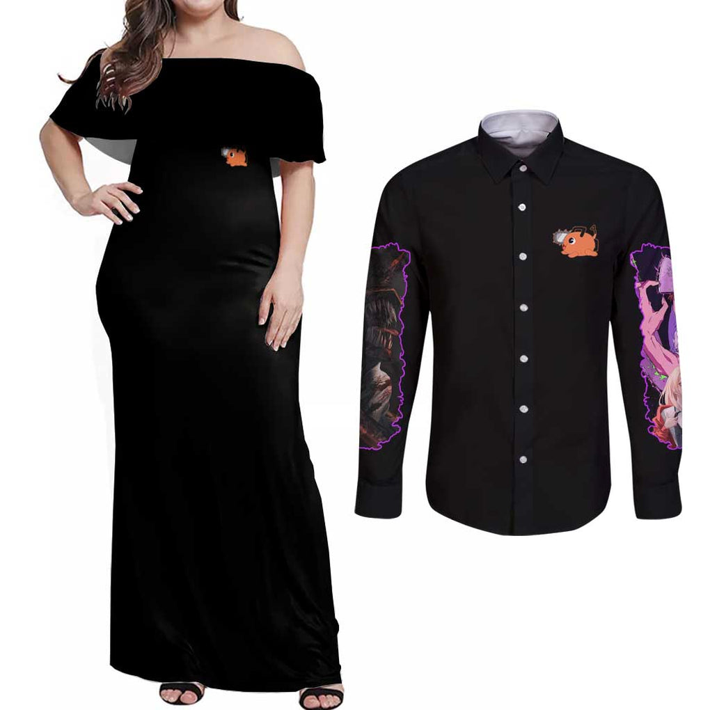 Chainsaw Man Part 1 Couples Matching Off Shoulder Maxi Dress and Long Sleeve Button Shirt Japan Anime Style