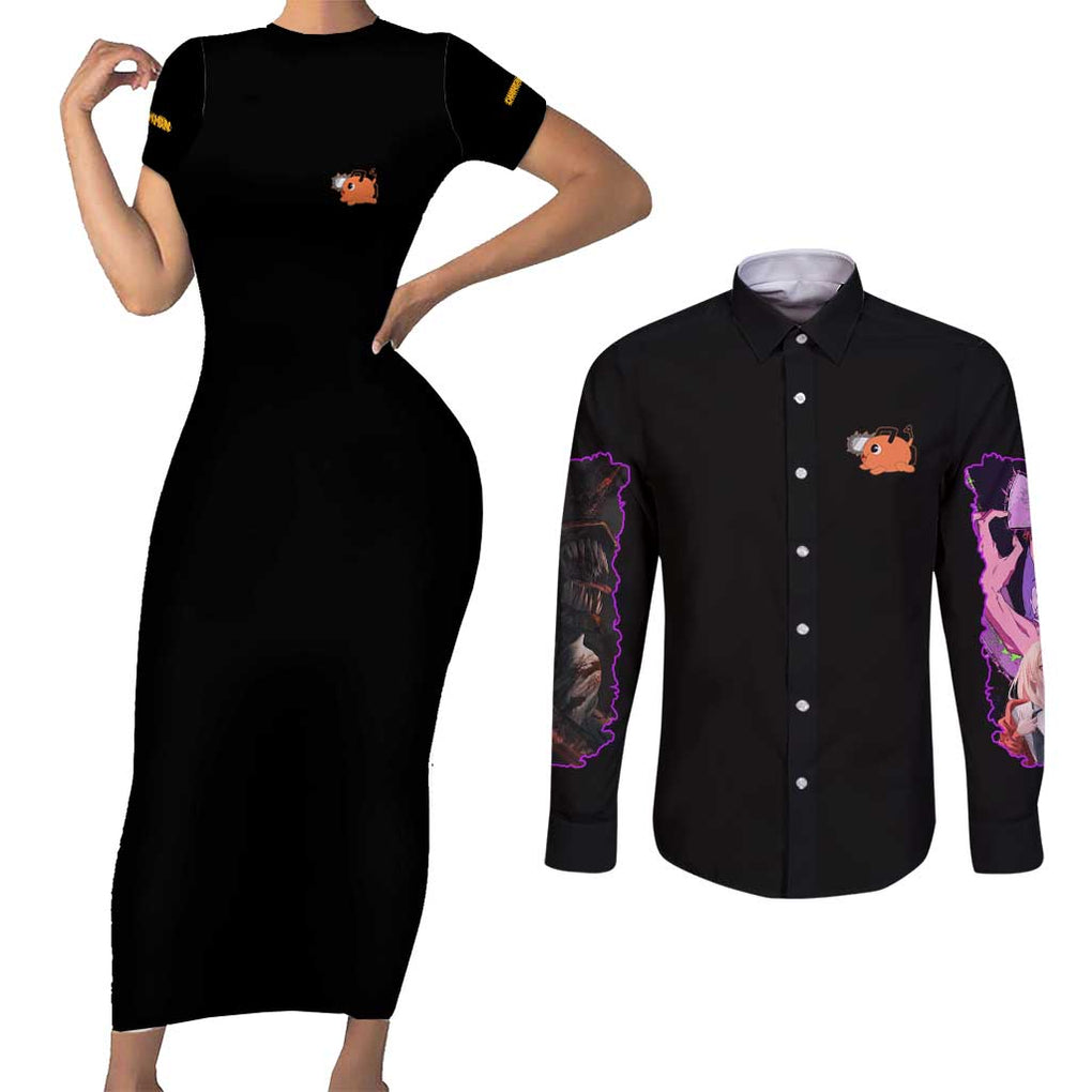 Chainsaw Man Part 1 Couples Matching Short Sleeve Bodycon Dress and Long Sleeve Button Shirt Japan Anime Style