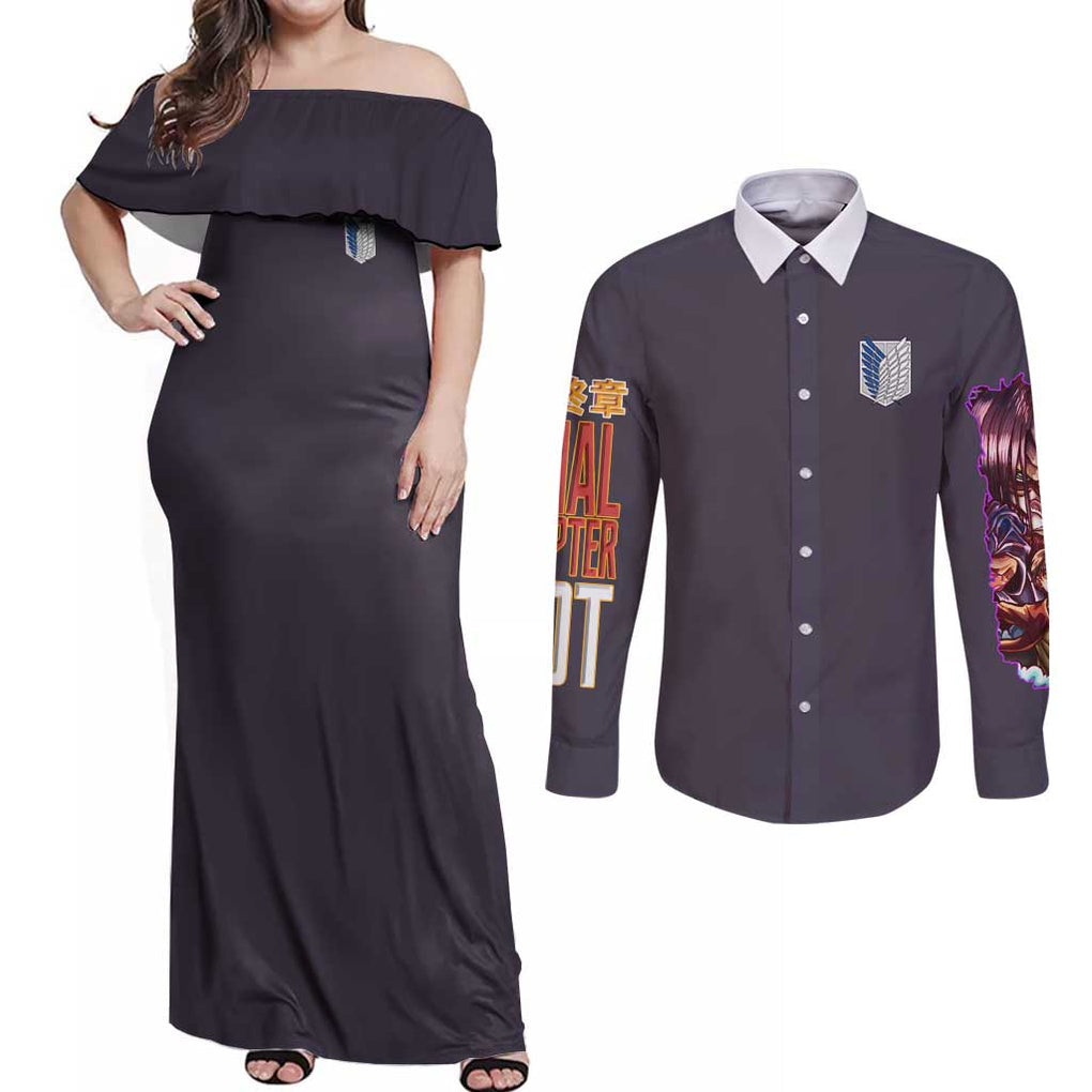 Final Chapter Attack on Titan Couples Matching Off Shoulder Maxi Dress and Long Sleeve Button Shirt Japan Anime Style