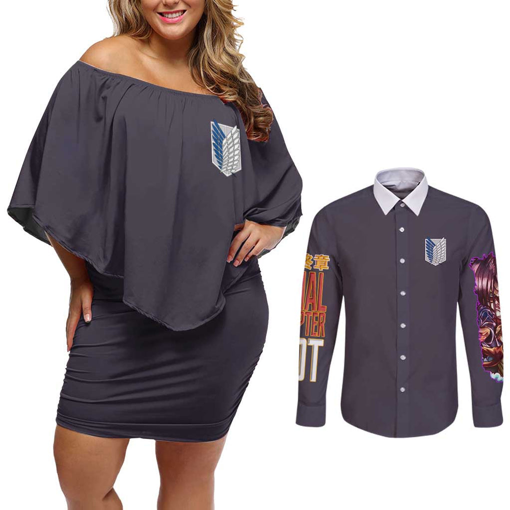 Final Chapter Attack on Titan Couples Matching Off Shoulder Short Dress and Long Sleeve Button Shirt Japan Anime Style