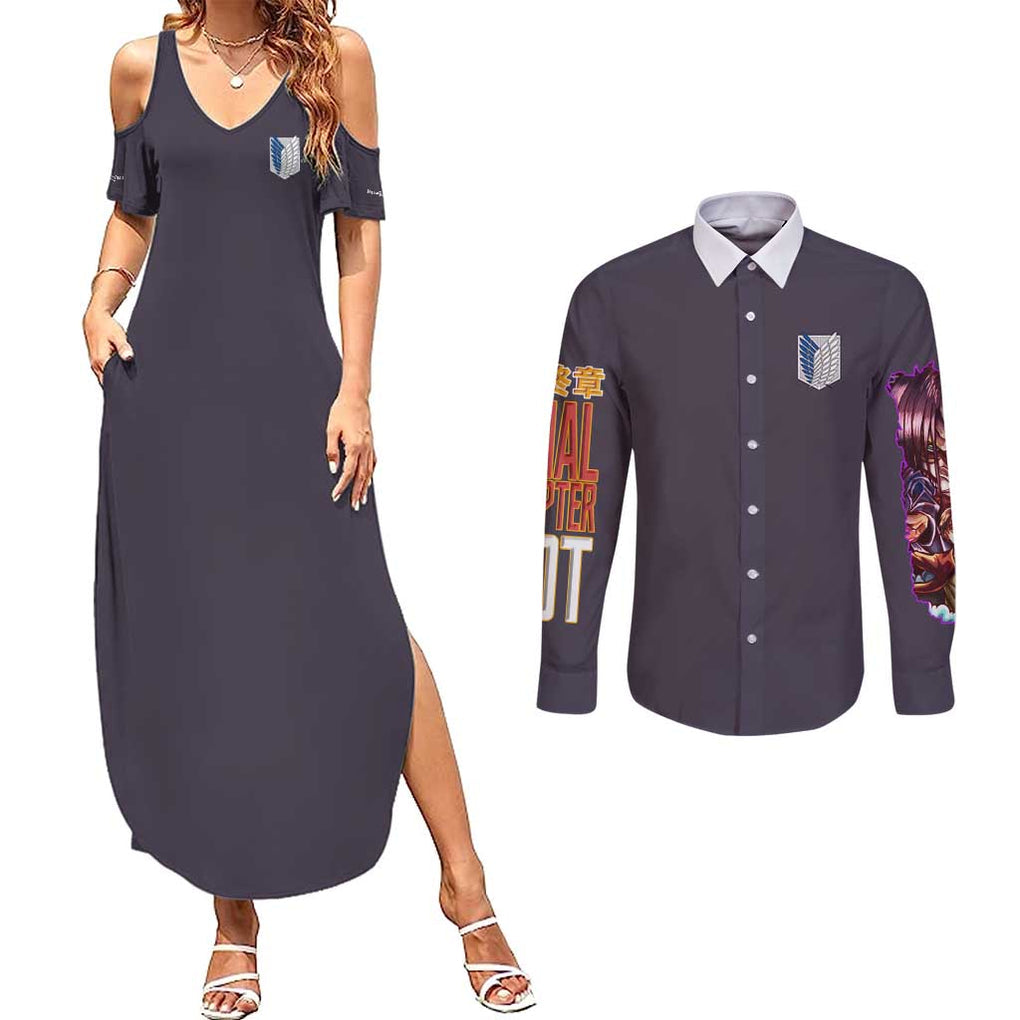 Final Chapter Attack on Titan Couples Matching Summer Maxi Dress and Long Sleeve Button Shirt Japan Anime Style