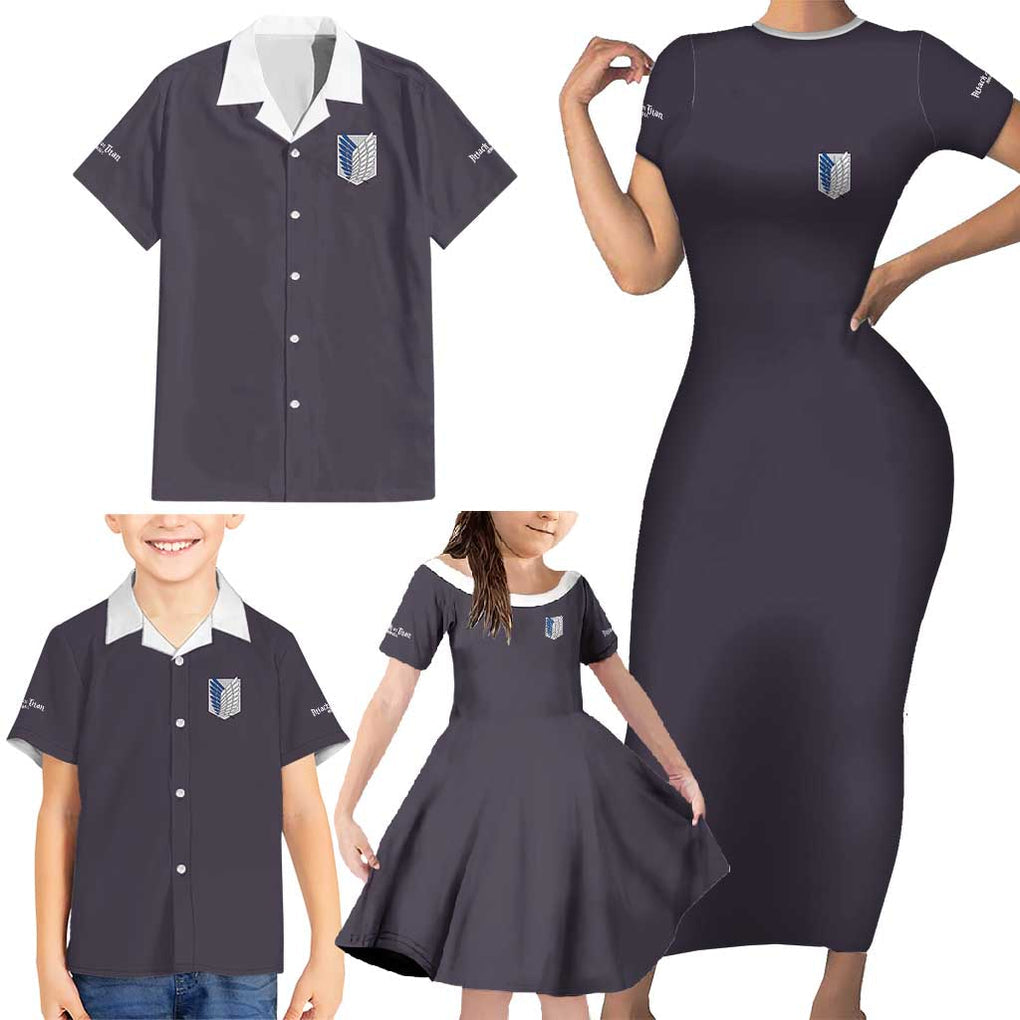 Final Chapter Attack on Titan Family Matching Short Sleeve Bodycon Dress and Hawaiian Shirt Japan Anime Style