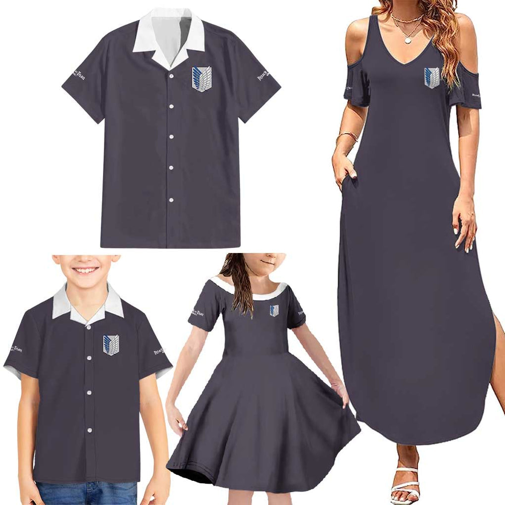 Final Chapter Attack on Titan Family Matching Summer Maxi Dress and Hawaiian Shirt Japan Anime Style