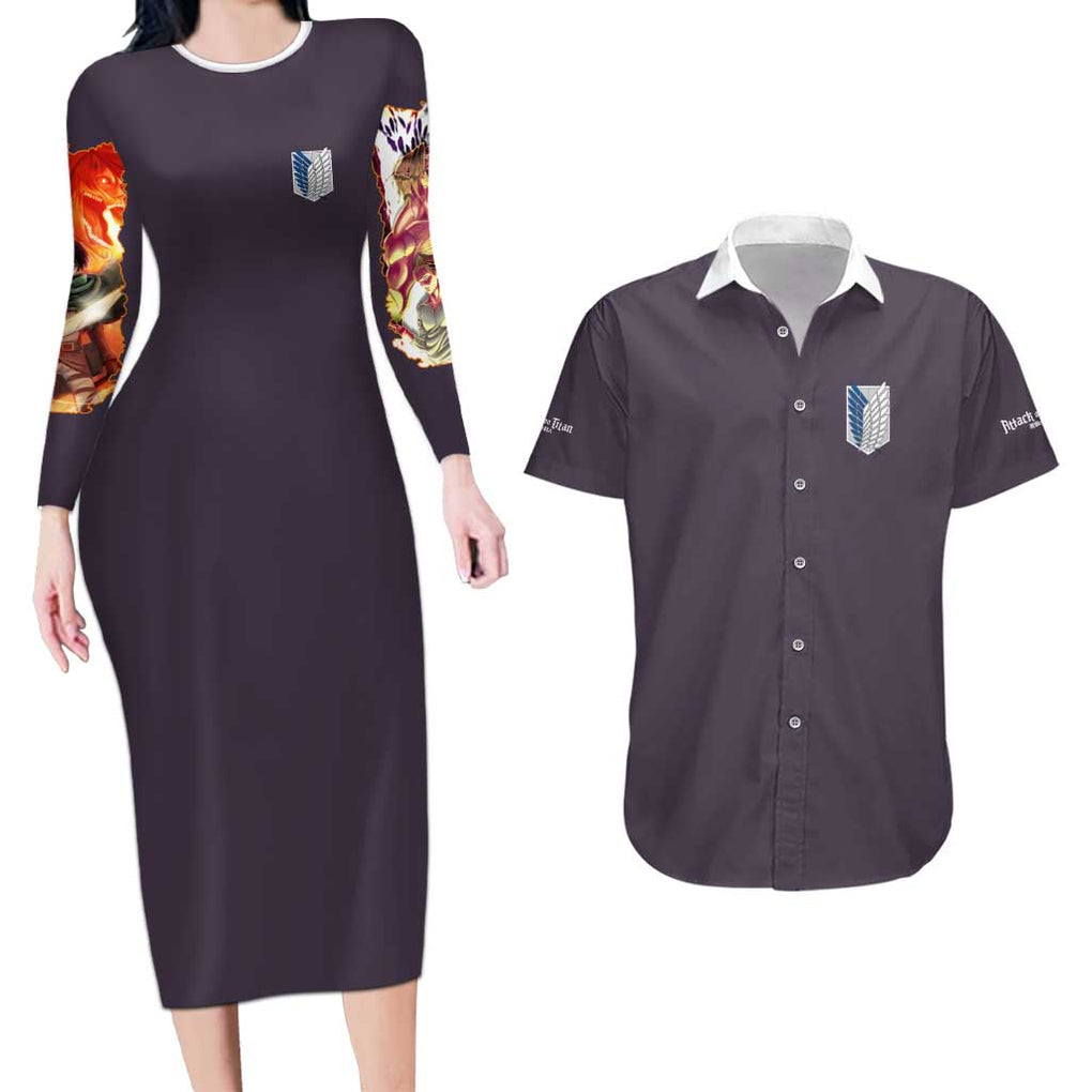 Eren Yeager Story Attack on Titan Couples Matching Long Sleeve Bodycon Dress and Hawaiian Shirt Japan Anime Style