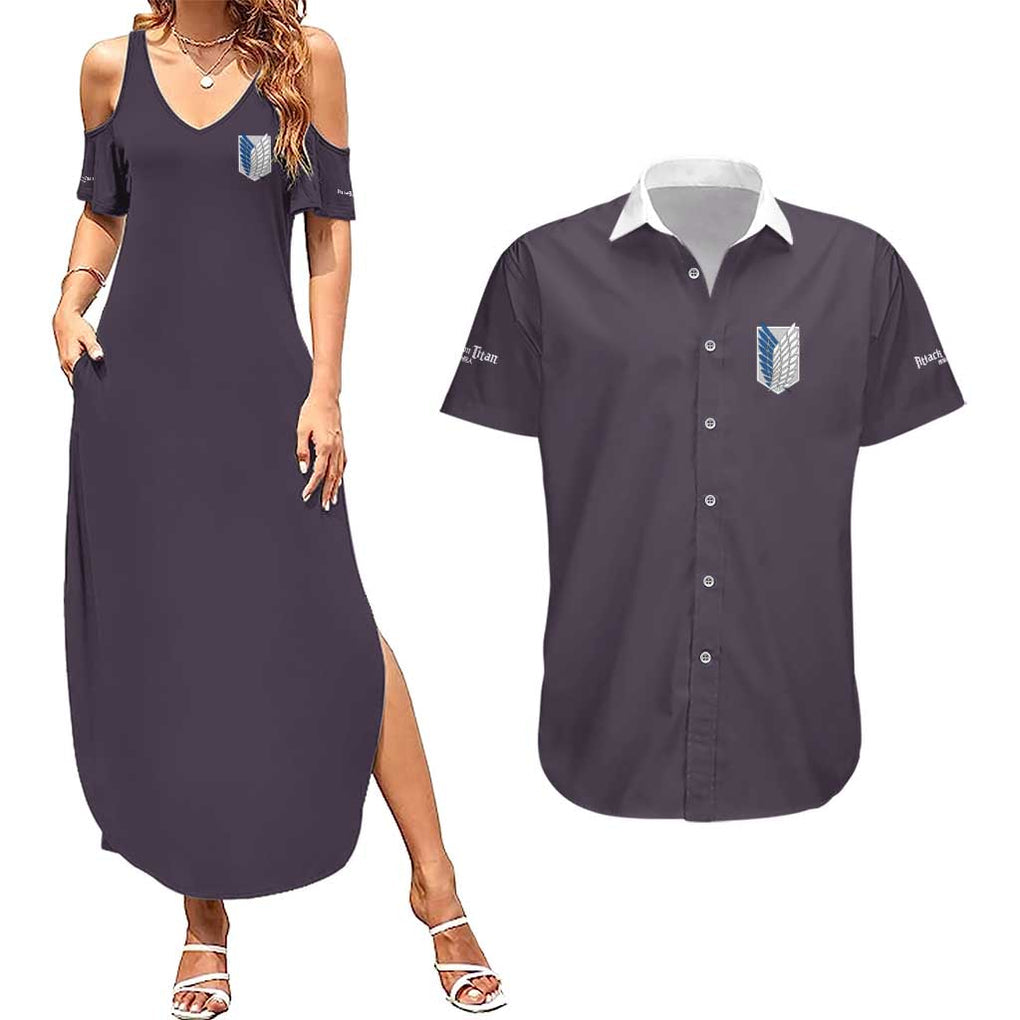 Eren Yeager Story Attack on Titan Couples Matching Summer Maxi Dress and Hawaiian Shirt Japan Anime Style