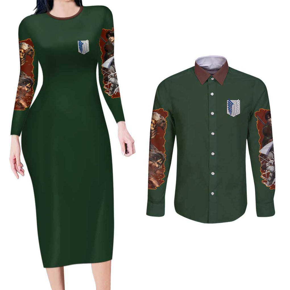 Return to Shiganshina Attack on Titan Couples Matching Long Sleeve Bodycon Dress and Long Sleeve Button Shirt Japan Anime Style