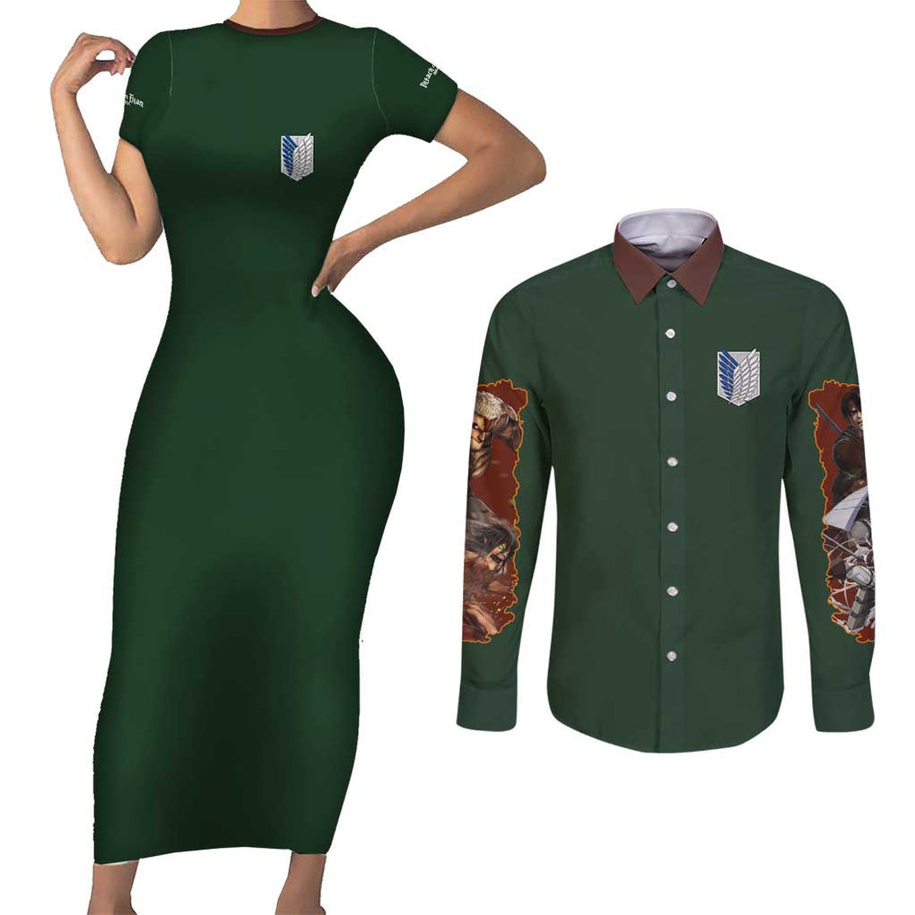 Return to Shiganshina Attack on Titan Couples Matching Short Sleeve Bodycon Dress and Long Sleeve Button Shirt Japan Anime Style