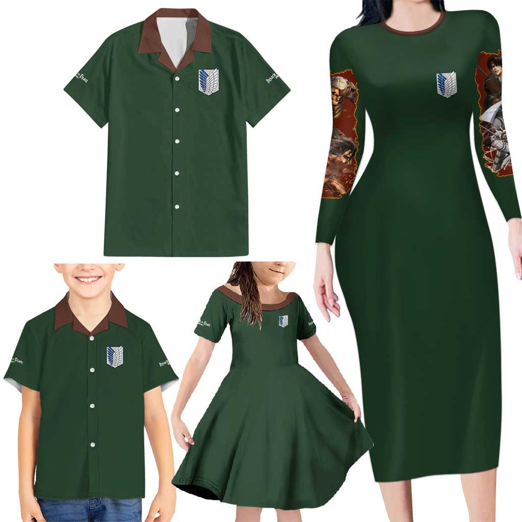 Return to Shiganshina Attack on Titan Family Matching Long Sleeve Bodycon Dress and Hawaiian Shirt Japan Anime Style