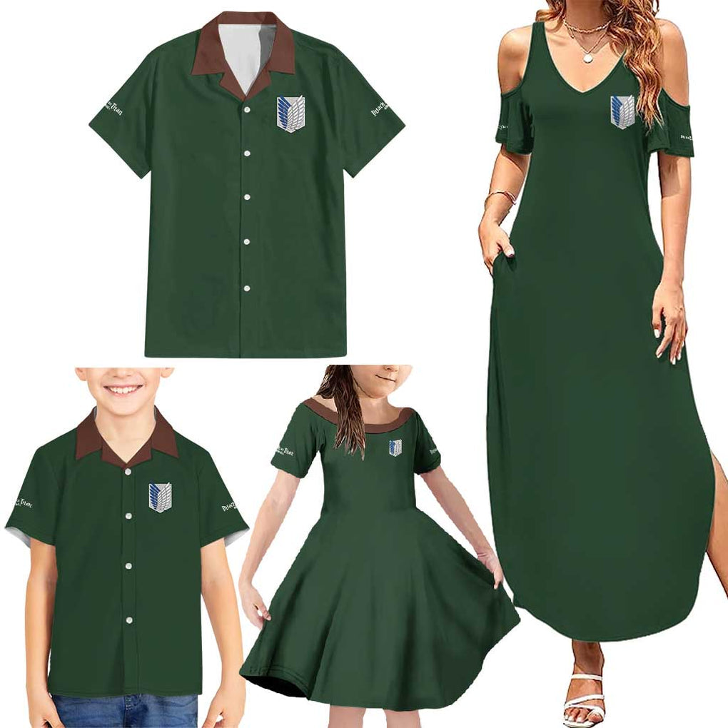 Return to Shiganshina Attack on Titan Family Matching Summer Maxi Dress and Hawaiian Shirt Japan Anime Style