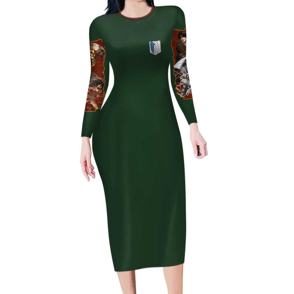 Return to Shiganshina Attack on Titan Long Sleeve Bodycon Dress Japan Anime Style