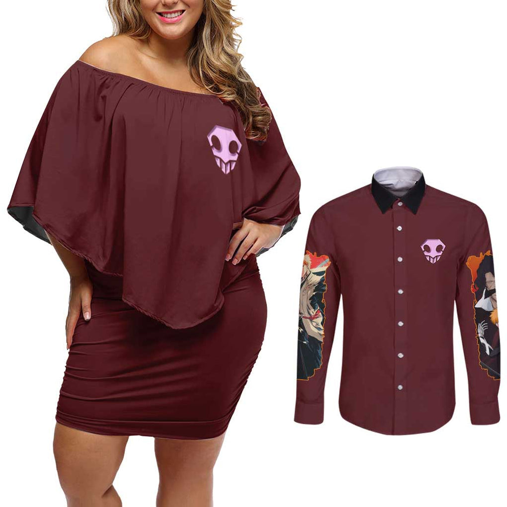 Thousand Year Blood War Arc Bleach Couples Matching Off Shoulder Short Dress and Long Sleeve Button Shirt Japan Anime Style