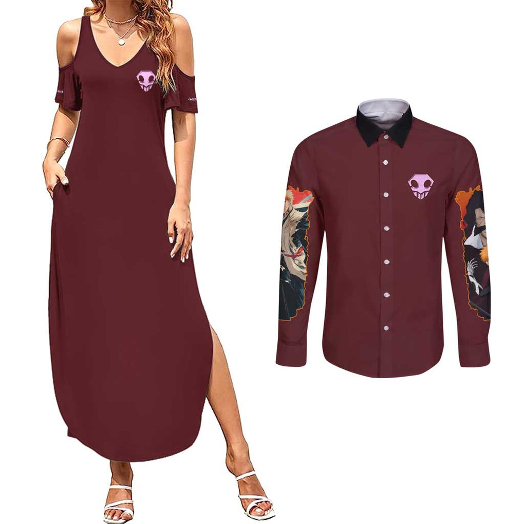 Thousand Year Blood War Arc Bleach Couples Matching Summer Maxi Dress and Long Sleeve Button Shirt Japan Anime Style