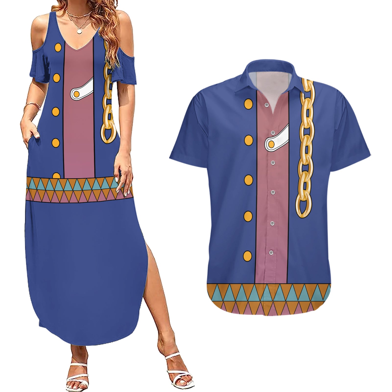 Jotaro Kujo - JJBA Anime Couples Matching Summer Maxi Dress and Hawaiian Shirt