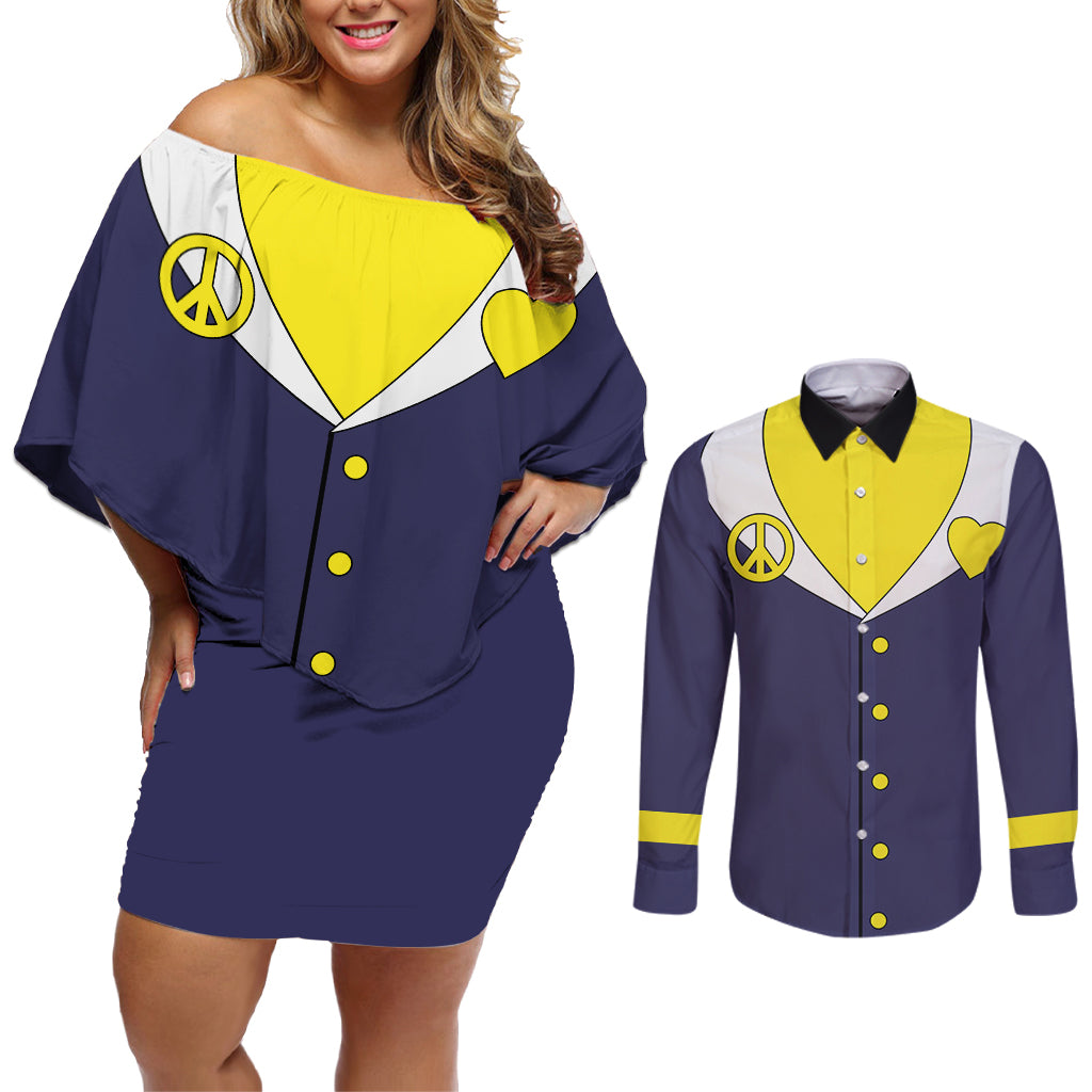 Josuke Higashikata - JJBA Couples Matching Off Shoulder Short Dress and Long Sleeve Button Shirt