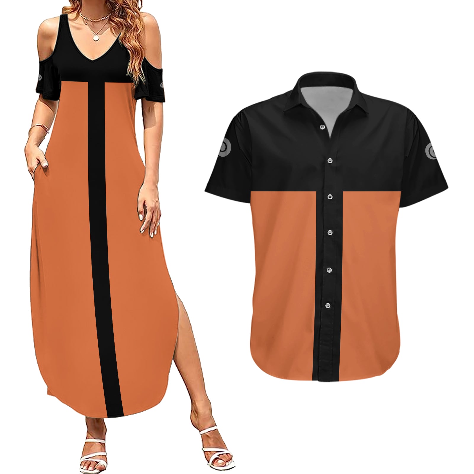 Uzumaki - Naruto Anime Couples Matching Summer Maxi Dress and Hawaiian Shirt