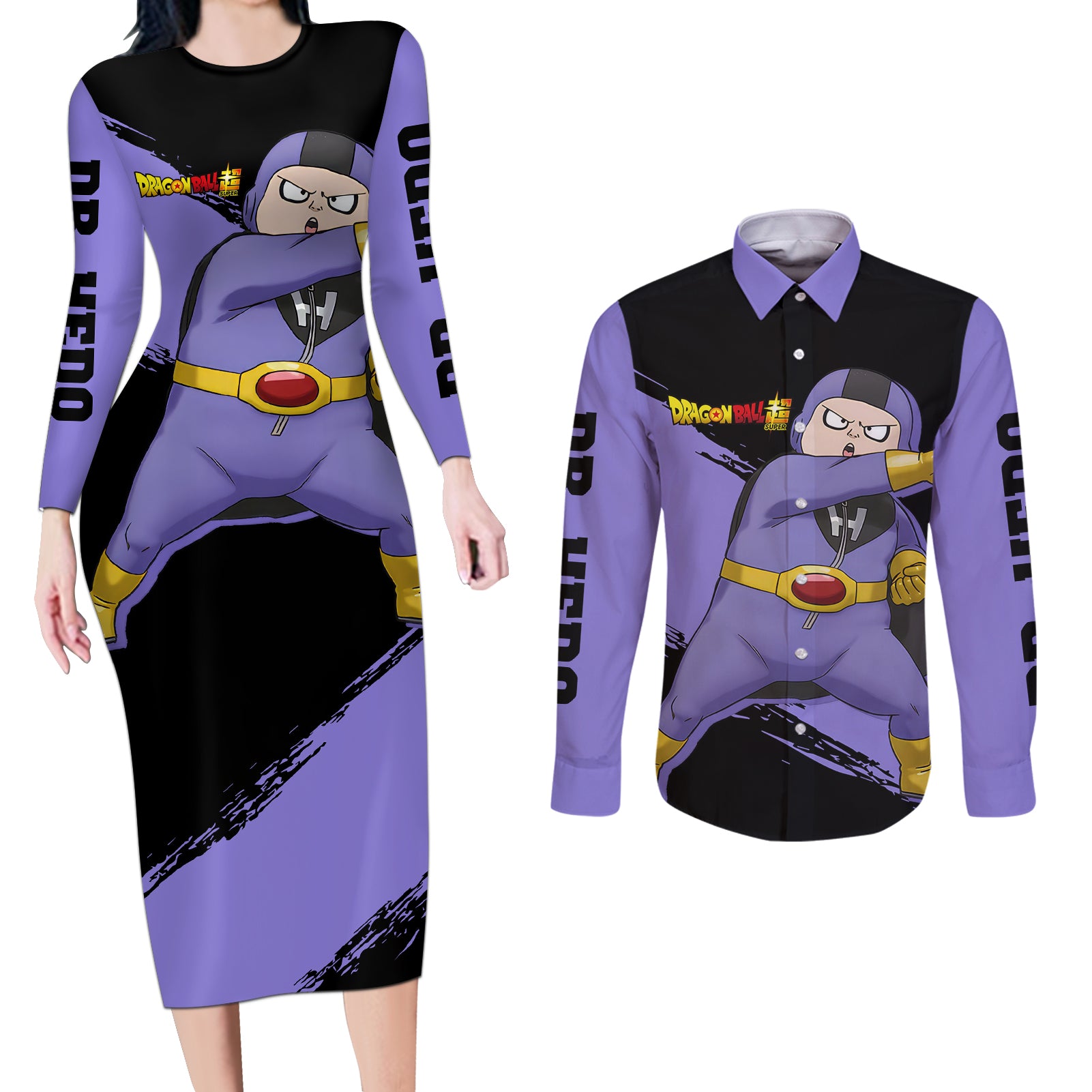 Dr. Hedo - Super - Dragon Ball Couples Matching Long Sleeve Bodycon Dress and Long Sleeve Button Shirt