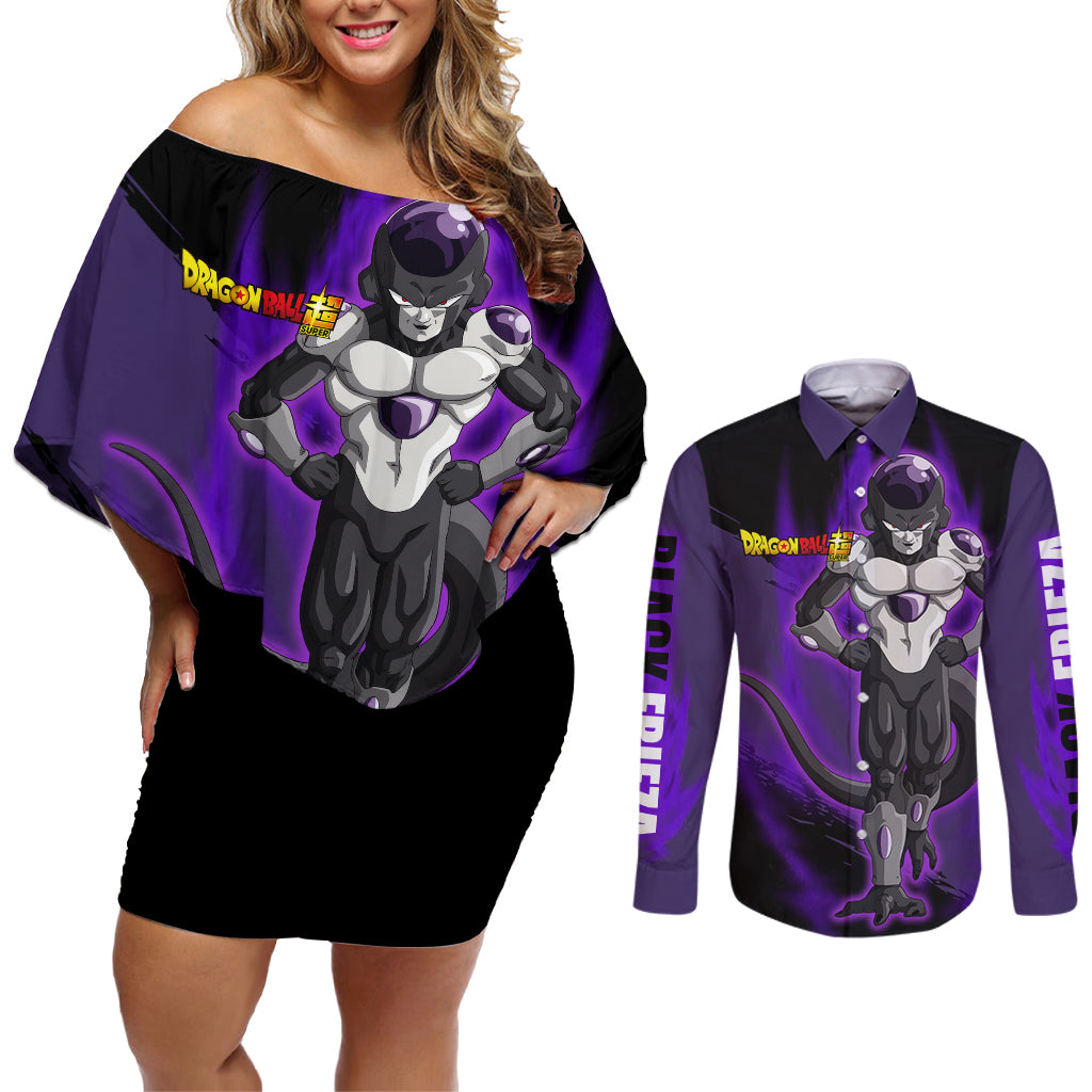 Black Frieza - Dragon Ball Super Couples Matching Off Shoulder Short Dress and Long Sleeve Button Shirt