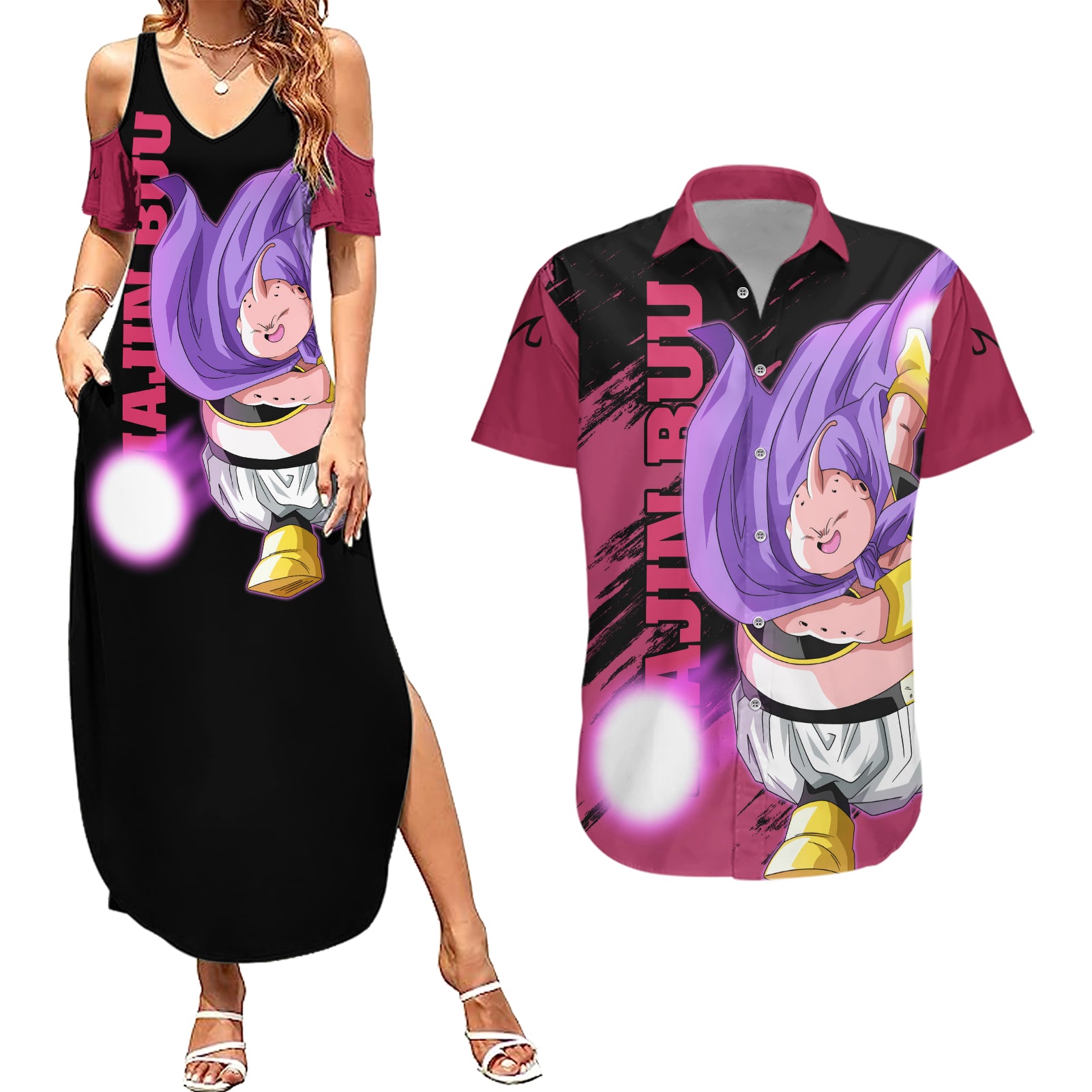 Fat Majin Buu - Dragon Ball Couples Matching Summer Maxi Dress and Hawaiian Shirt