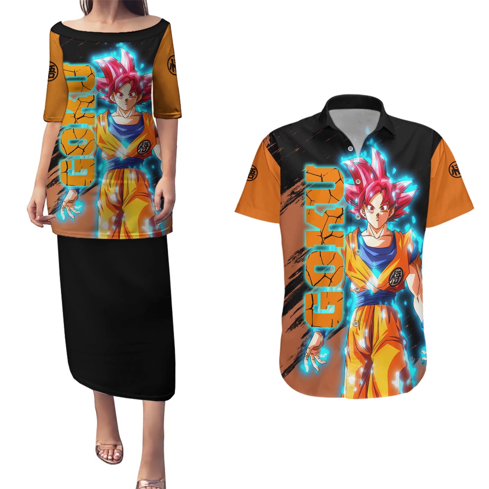 Goku Saiyan God Couples Matching Puletasi and Hawaiian Shirt