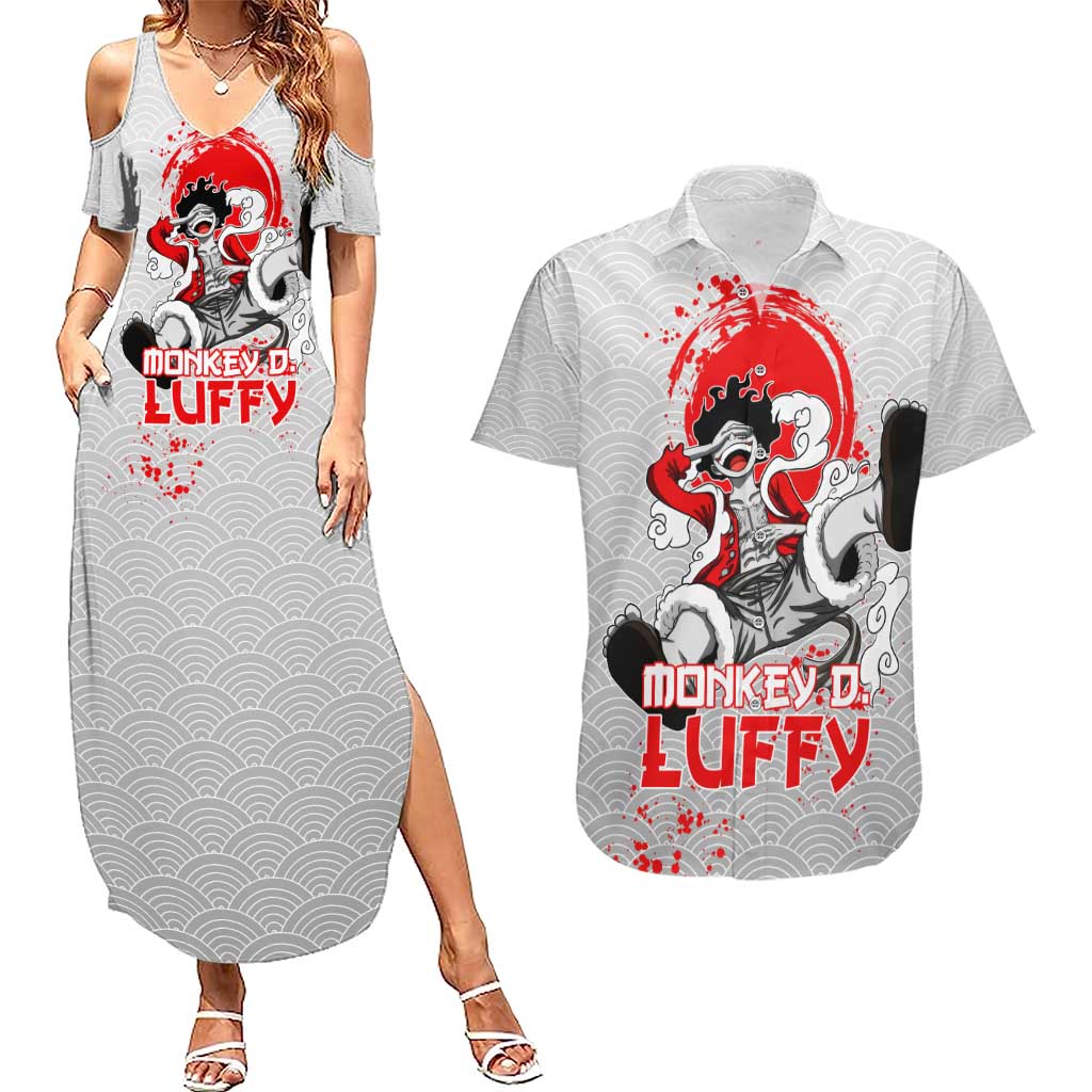 Luffy - One Piece Couples Matching Summer Maxi Dress and Hawaiian Shirt Anime Style