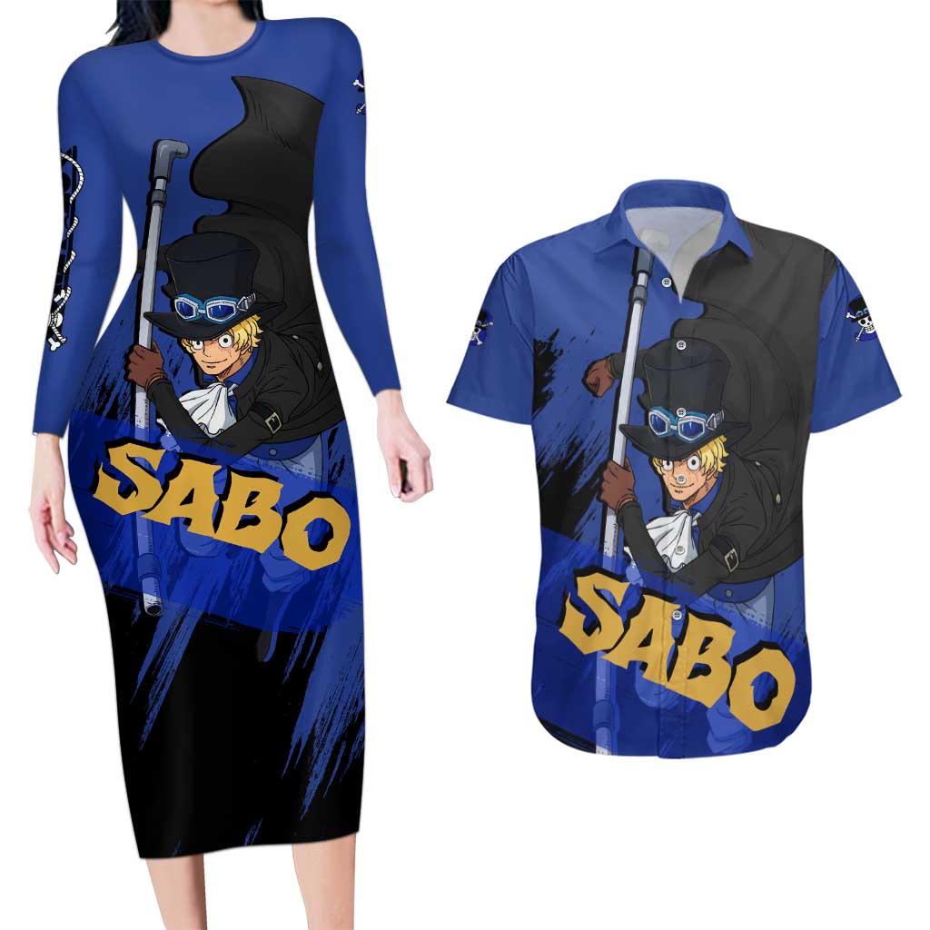 Sabo - One Piece Couples Matching Long Sleeve Bodycon Dress and Hawaiian Shirt Anime Style