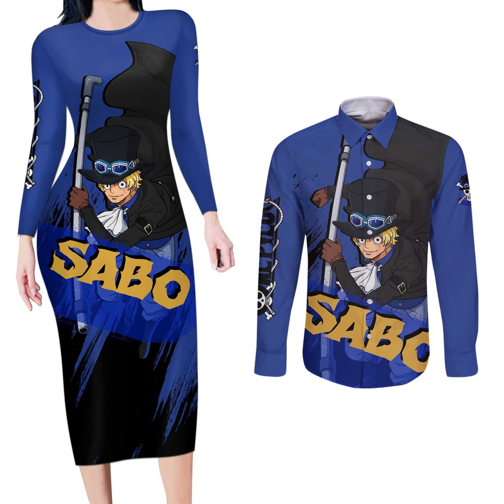Sabo - One Piece Couples Matching Long Sleeve Bodycon Dress and Long Sleeve Button Shirt Anime Style