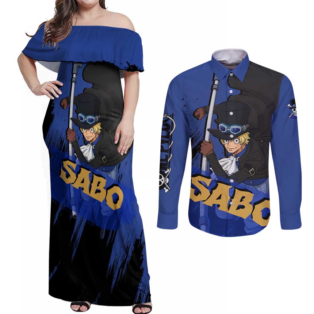 Sabo - One Piece Couples Matching Off Shoulder Maxi Dress and Long Sleeve Button Shirt Anime Style