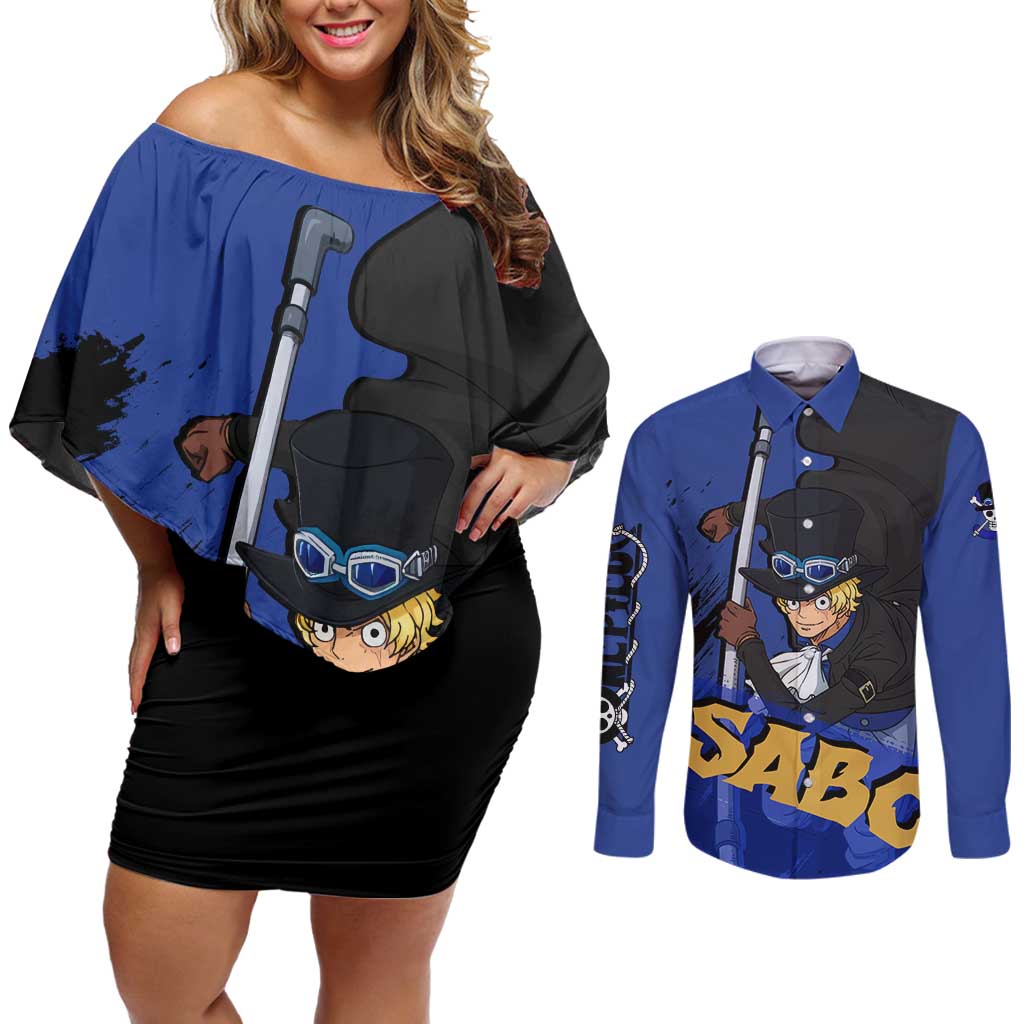 Sabo - One Piece Couples Matching Off Shoulder Short Dress and Long Sleeve Button Shirt Anime Style