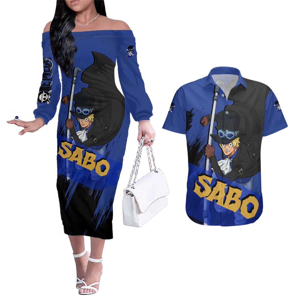 Sabo - One Piece Couples Matching Off The Shoulder Long Sleeve Dress and Hawaiian Shirt Anime Style