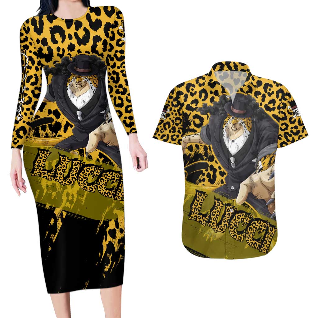 Rob Lucci - One Piece Couples Matching Long Sleeve Bodycon Dress and Hawaiian Shirt Anime Style
