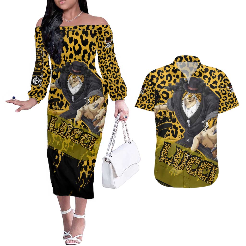 Rob Lucci - One Piece Couples Matching Off The Shoulder Long Sleeve Dress and Hawaiian Shirt Anime Style