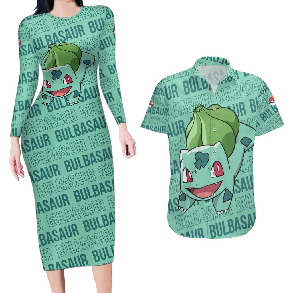 Bulbasaur - Pokemon Couples Matching Long Sleeve Bodycon Dress and Hawaiian Shirt Anime Style
