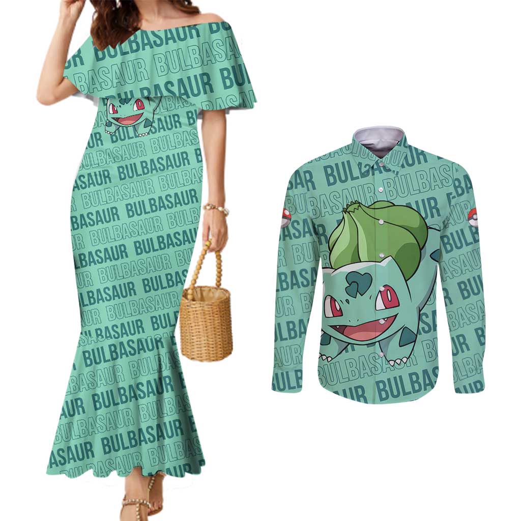 Bulbasaur - Pokemon Couples Matching Mermaid Dress and Long Sleeve Button Shirt Anime Style