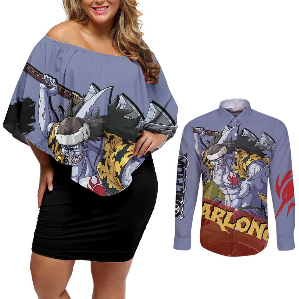 Arlong - One Piece Couples Matching Off Shoulder Short Dress and Long Sleeve Button Shirt Anime Style