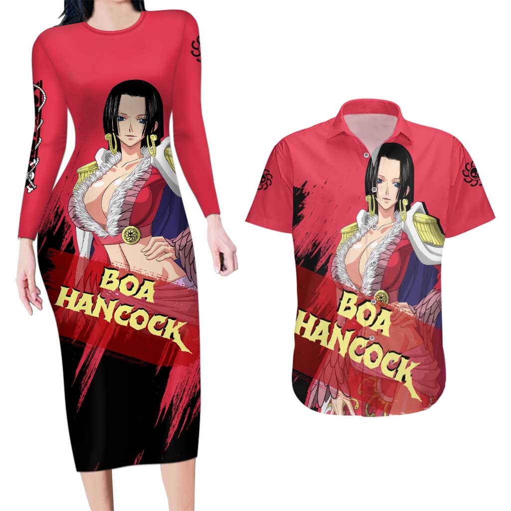 Boa Hancock - One Piece Couples Matching Long Sleeve Bodycon Dress and Hawaiian Shirt Anime Style