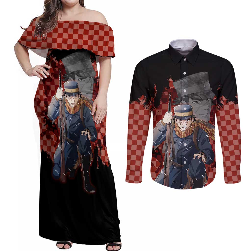 Saichi Sugimoto - Golden Kamuy Couples Matching Off Shoulder Maxi Dress and Long Sleeve Button Shirt Anime Style