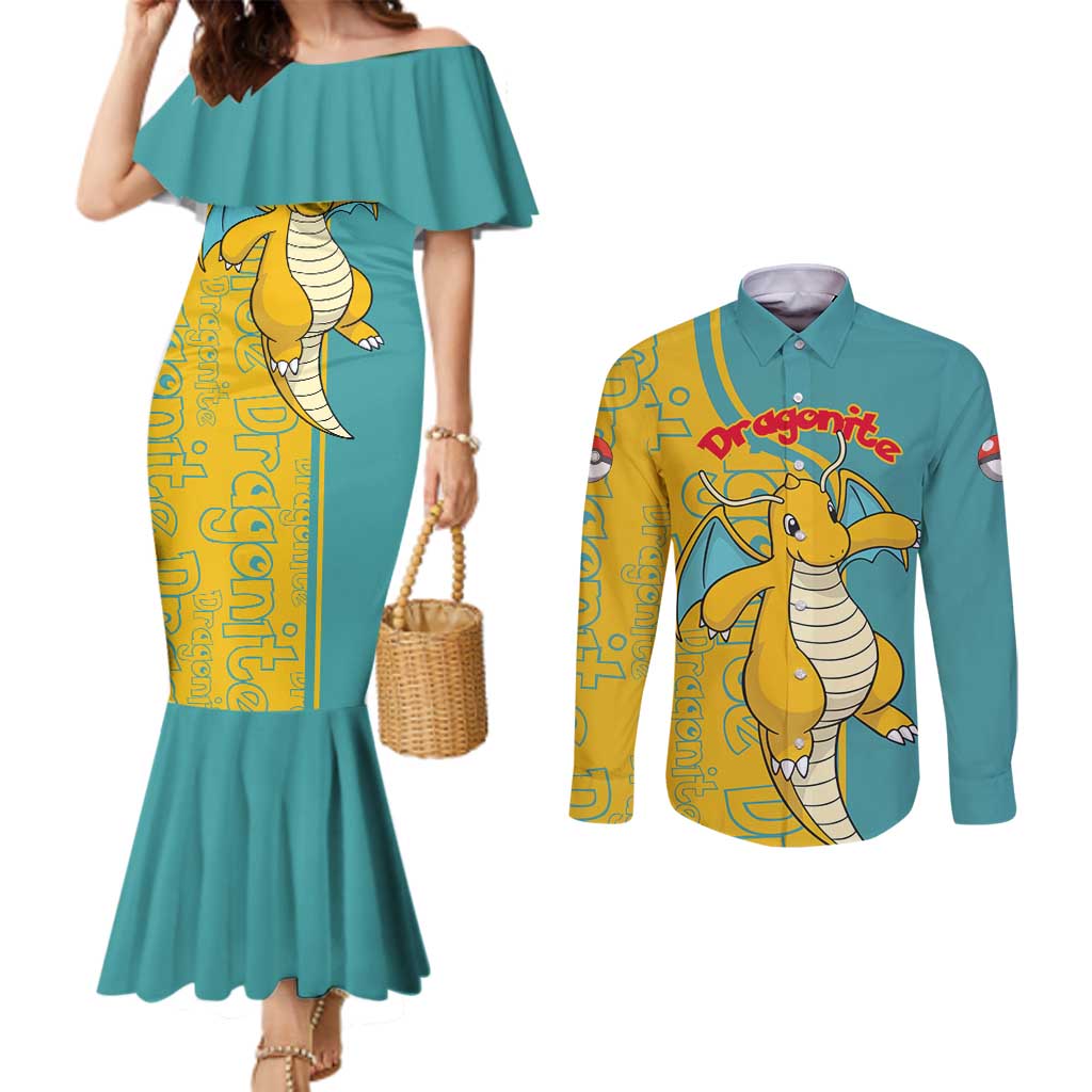 Dragonite - Pokemon Couples Matching Mermaid Dress and Long Sleeve Button Shirt Anime Style