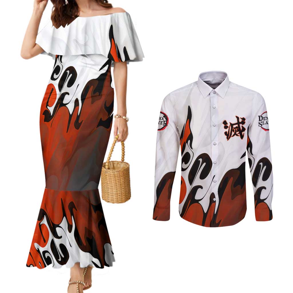 Rengoku Kyojuro - Demon Slayer Couples Matching Mermaid Dress and Long Sleeve Button Shirt Anime Style