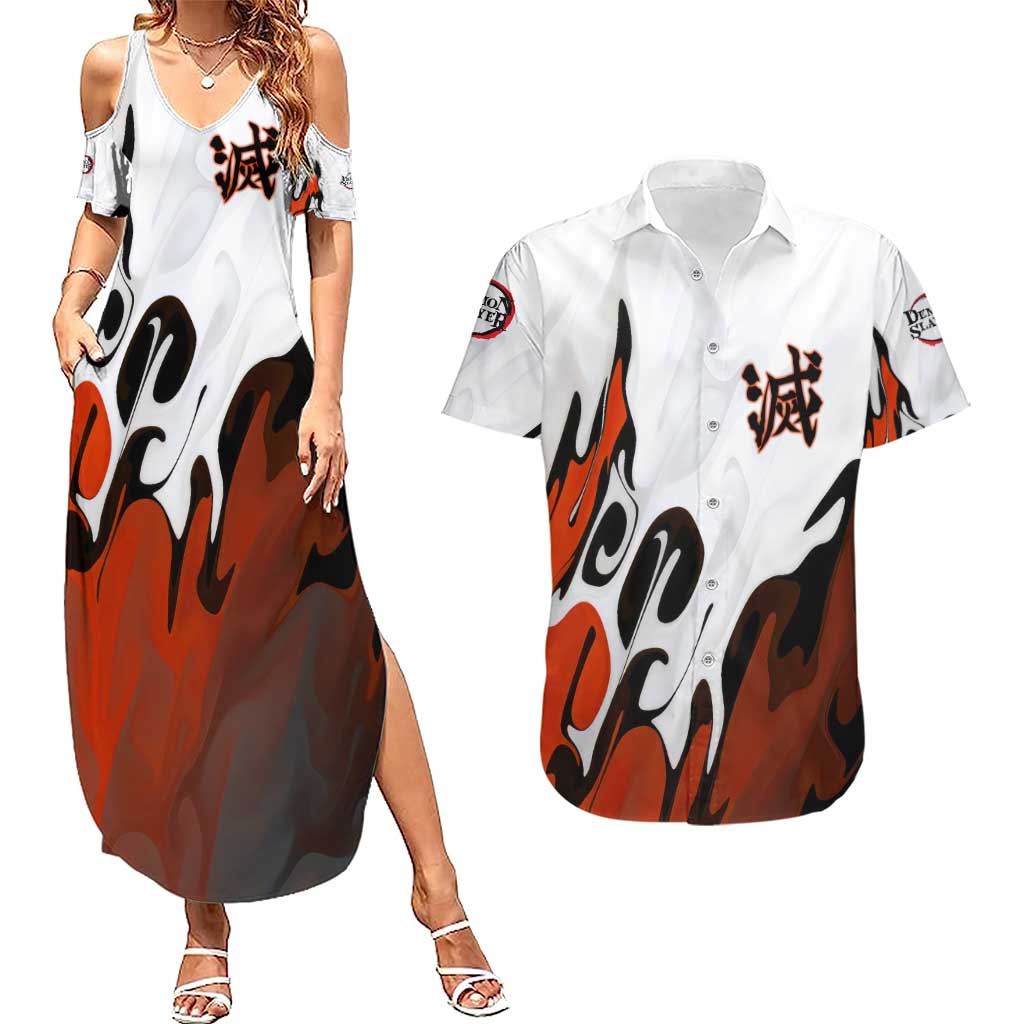 Rengoku Kyojuro - Demon Slayer Couples Matching Summer Maxi Dress and Hawaiian Shirt Anime Style