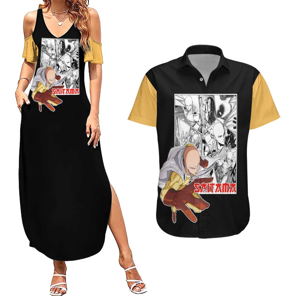 Saitama - One Punch Man Couples Matching Summer Maxi Dress and Hawaiian Shirt Anime Mix Manga Style