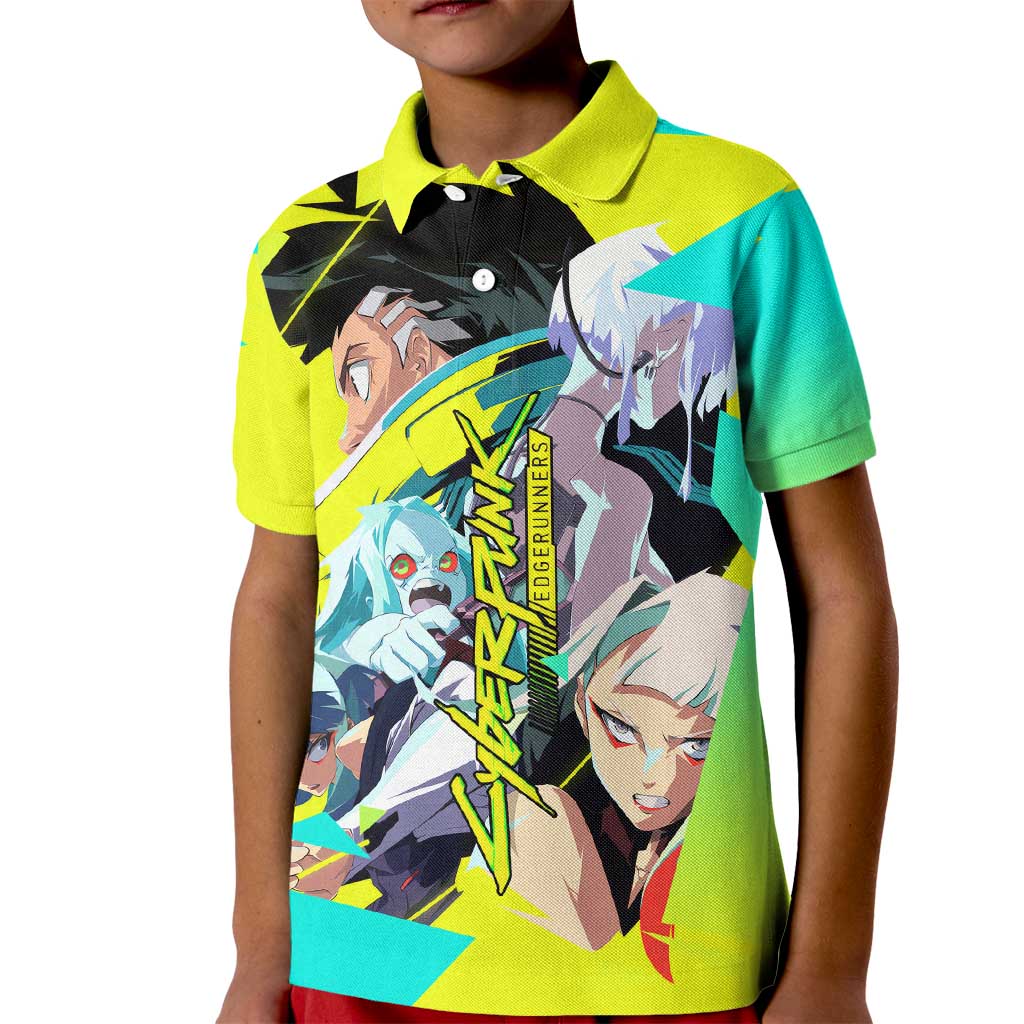 David and Lucy and Rebecca - Cyberpunk Edgerunners Kid Polo Shirt Anime Style