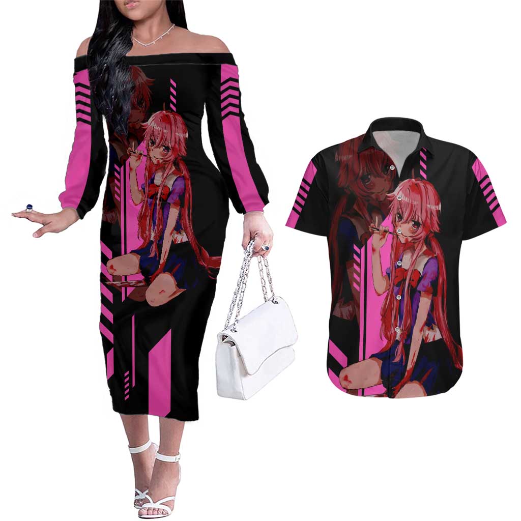 Mirai Nikki - Future Diary Couples Matching Off The Shoulder Long Sleeve Dress and Hawaiian Shirt Anime Style