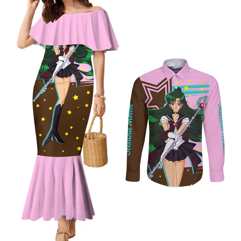 Sailor Pluto Setsuna Meioh - Sailpor Moon Couples Matching Mermaid Dress and Long Sleeve Button Shirt Anime Style