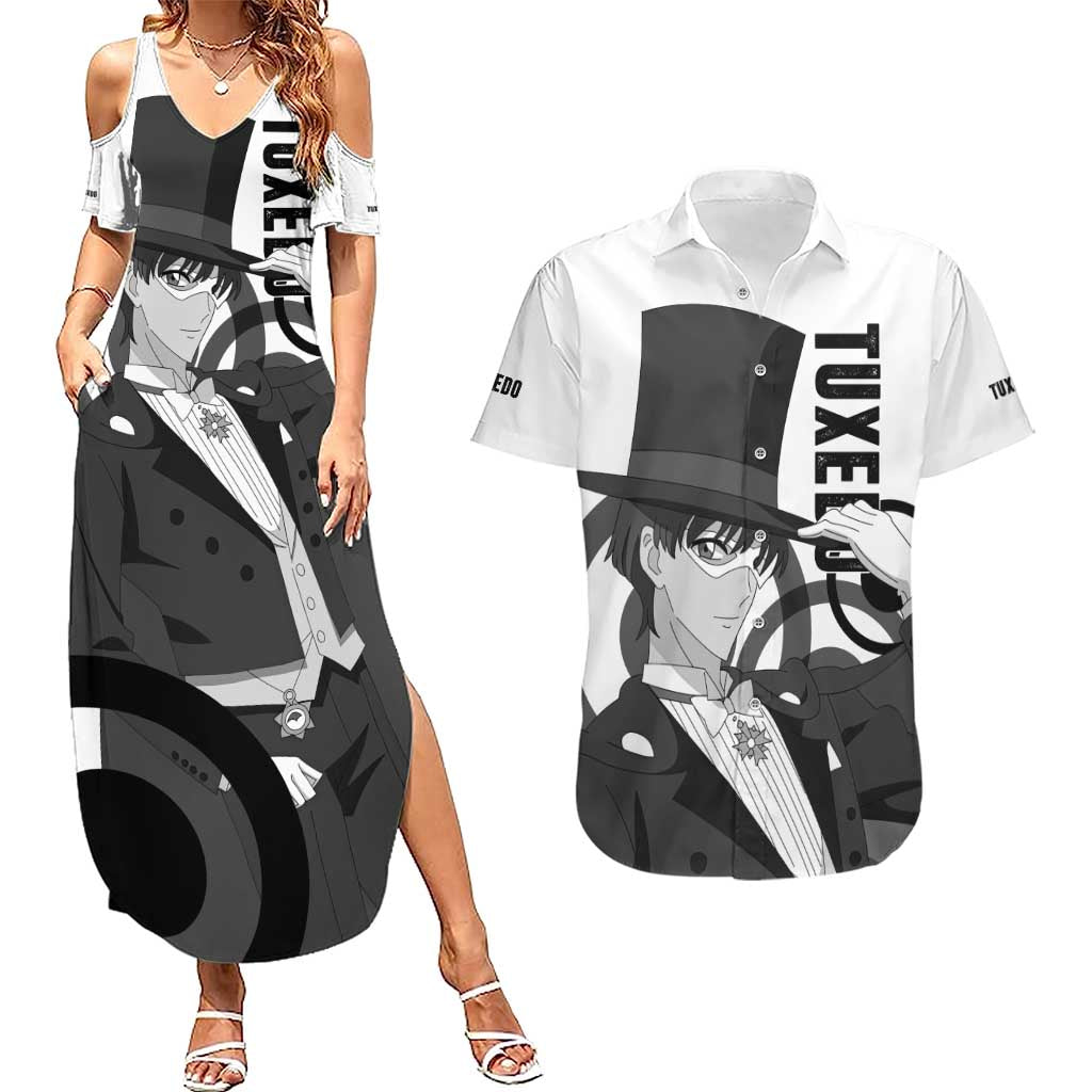 Tuxedo - Sasilor Moon Couples Matching Summer Maxi Dress and Hawaiian Shirt Anime Style