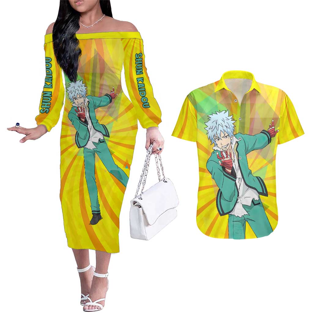 Shun Kaidou - Saiki K Couples Matching Off The Shoulder Long Sleeve Dress and Hawaiian Shirt Anime Style