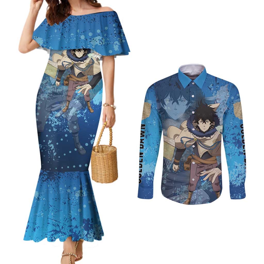 Golden Dawn Yuno - Black Clover M Couples Matching Mermaid Dress and Long Sleeve Button Shirt Anime Style