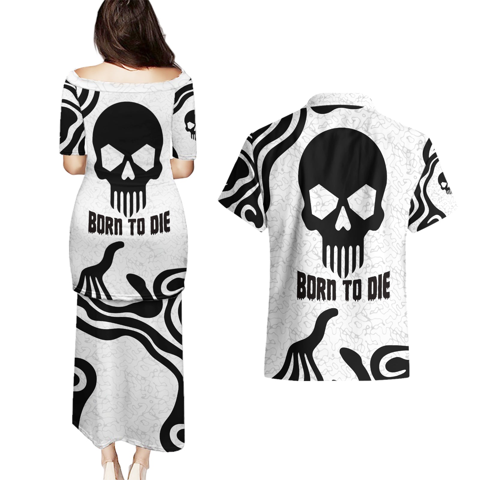 skull-couples-matching-puletasi-dress-and-hawaiian-shirt-born-to-die